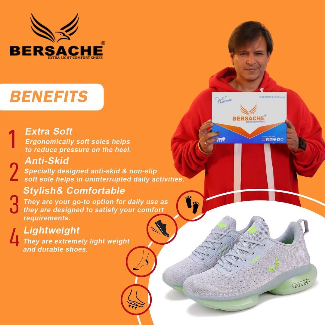 Bersache Lightweight Sports Running Shoes For Men Grey-9037