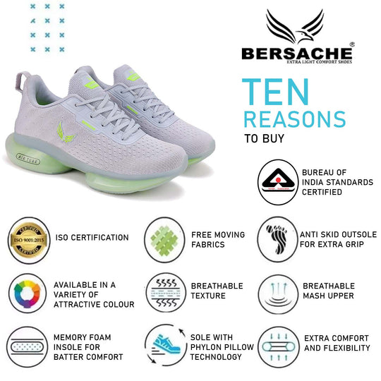 Bersache Lightweight Casual Sneaker Shoes For Men Grey-9037