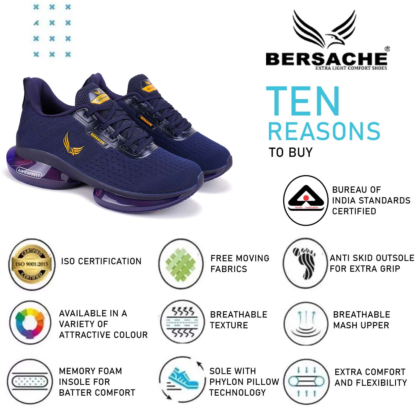 Bersache Lightweight Sports Running Shoes For Men Blue-9039