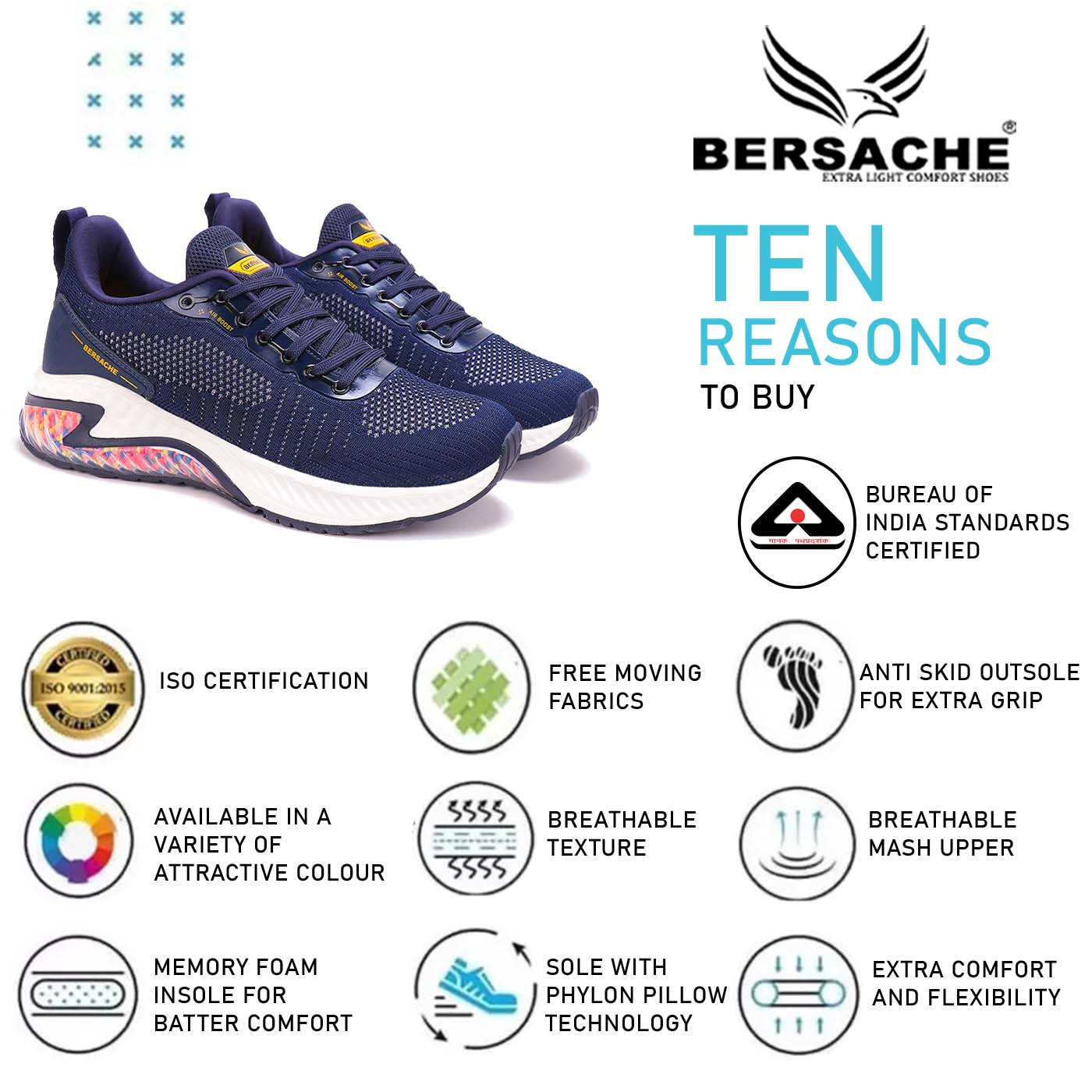 Bersache Lightweight Casual Sneaker Shoes For Men Blue-9042