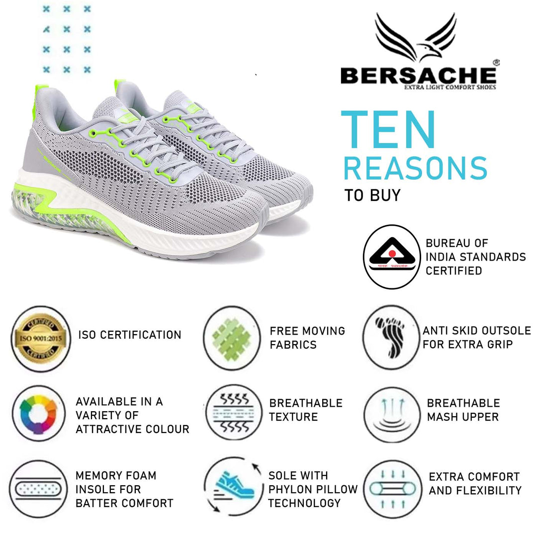 Bersache Lightweight Sports Running Shoes For Men Grey-9043