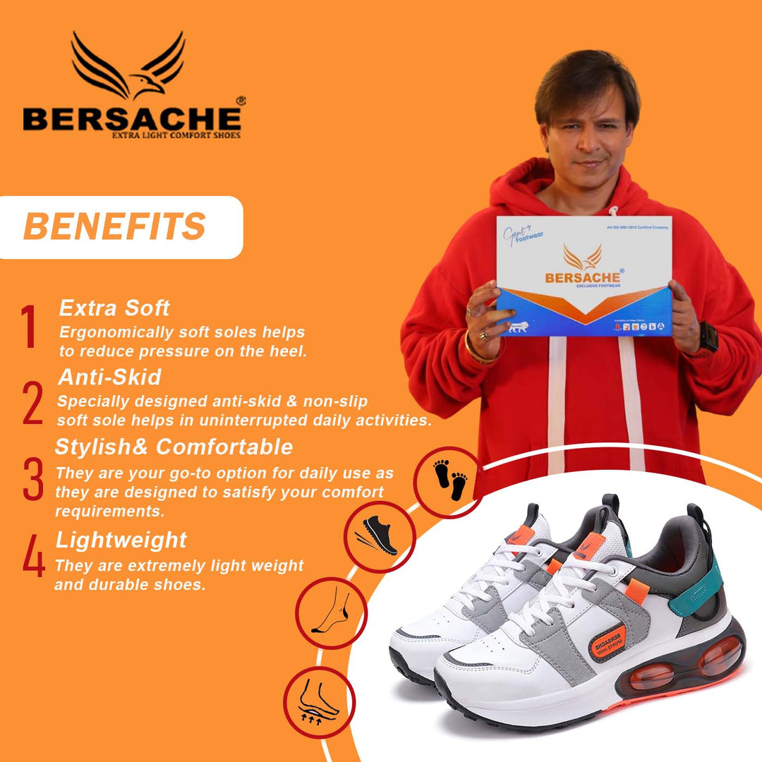 Bersache Lightweight Sports Running Shoes For Men Grey-9045