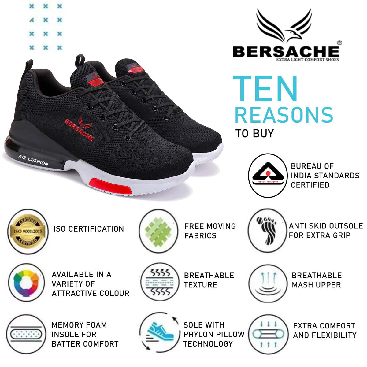 Bersache Casual Shoe With High Quality Sole (Black)    -   9047