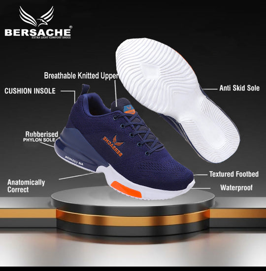 Bersache Lightweight Sports Running Shoes For Men Navy-9048