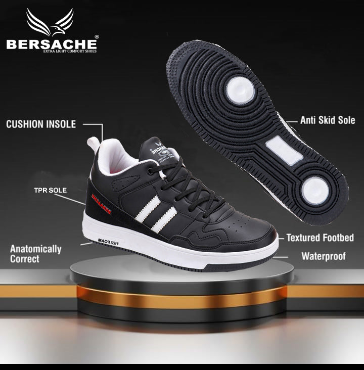 Bersache Lightweight Casual Sneaker Shoes For Men Black-9056