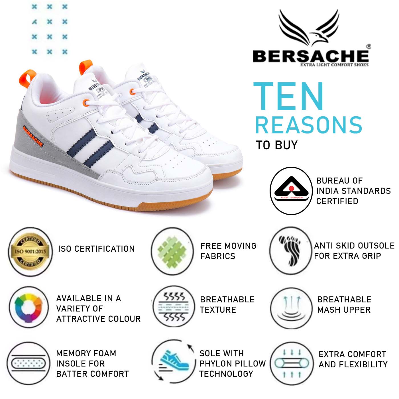 Bersache Lightweight Sports Running Shoes For Men White-9057