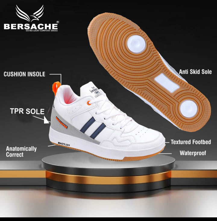 Bersache Lightweight Casual Sneaker Shoes For Men White-9057