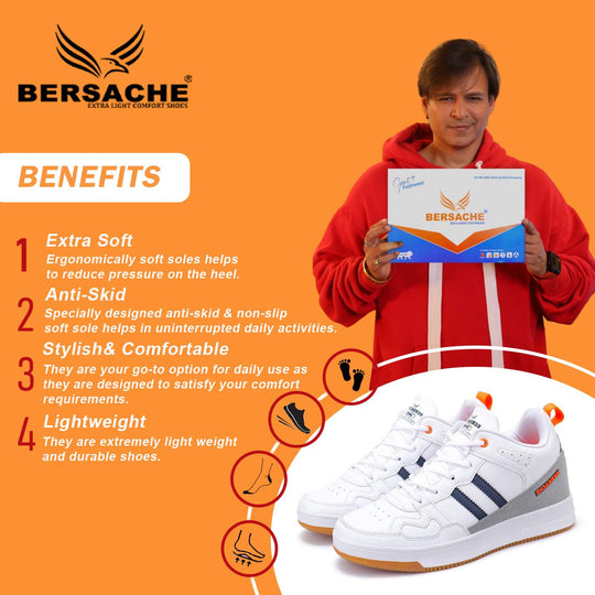 Bersache Lightweight Sports Running Shoes For Men White-9057