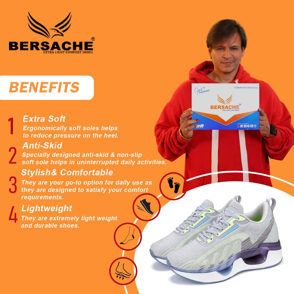 Bersache Lightweight Sports Running Shoes For Men Grey-9061