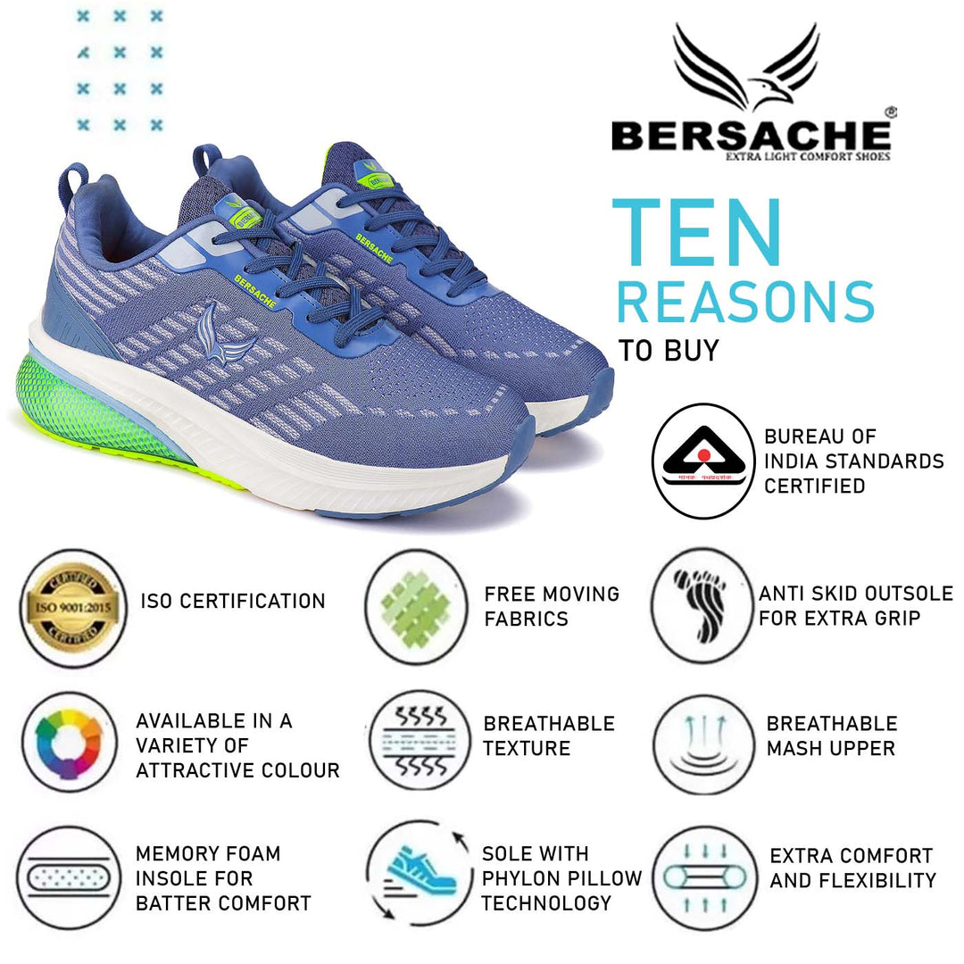 Bersache Lightweight Casual Sneaker Shoes For Men Blue-9075