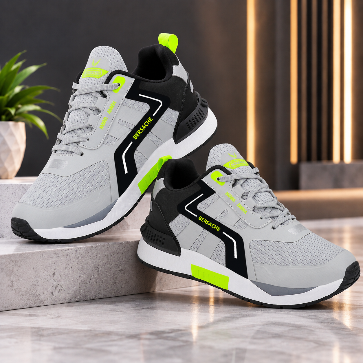 Bersache Lightweight Sports Running Walking Trekking Shoes For Men 9080-Grey.