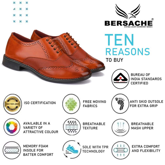 Bersache Comfortable Formal Outdoor Stylish Officewear Partywear Shoes For Men 9099 (Brown)