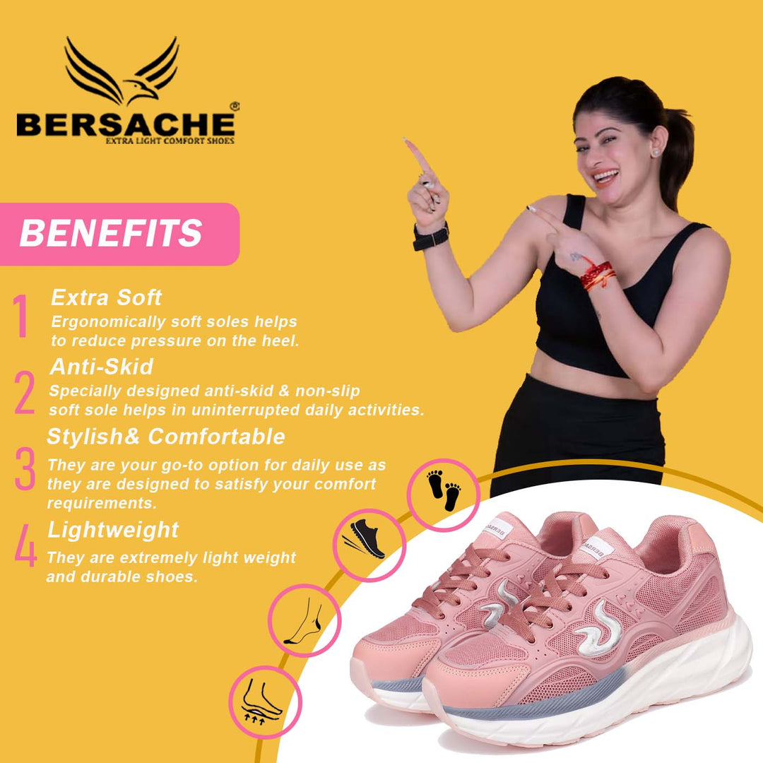 Bersache Sneaker, Loafers ,Casual with extra comfort snearkers for Women  (Pink-9104)