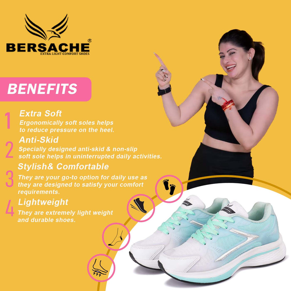 Bersache Premium Sports ,Gym, Trending Stylish Running shoes for Women (9118-White)