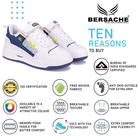 Bersache Sneaker, Loafers ,Casual with Extra Comfort Sneakers For Men (9124-White)