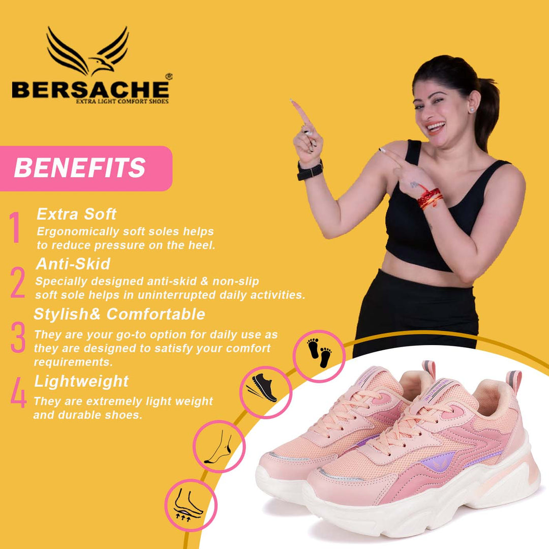 Bersache Premium Sports ,Gym, Trending Stylish Running shoes for Women (9129-Peach)