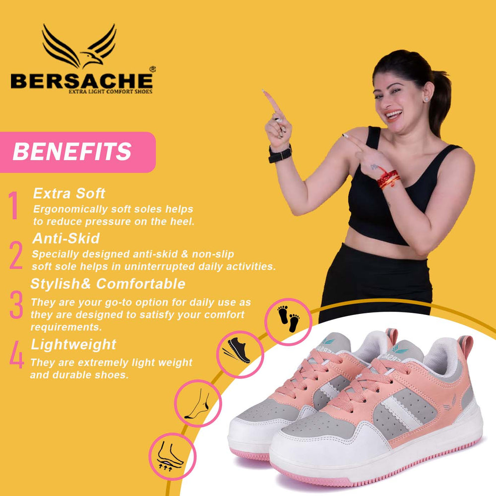 Bersache Premium Sports ,Gym, Trending Stylish Running shoes for Women (9136-Grey)