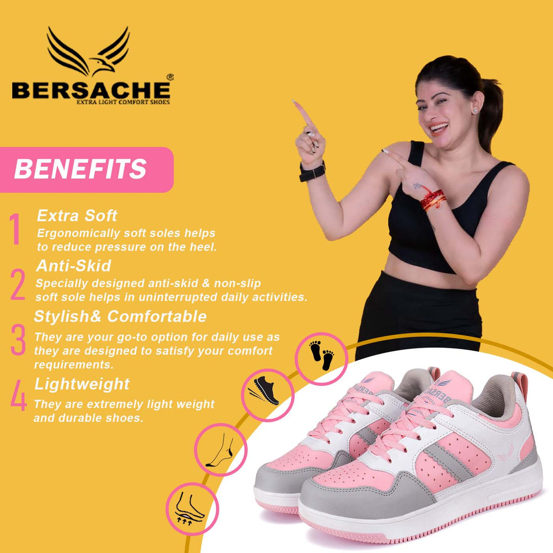 Bersache Premium Sports ,Gym, Trending Stylish Running shoes for Women (9137-Pink)