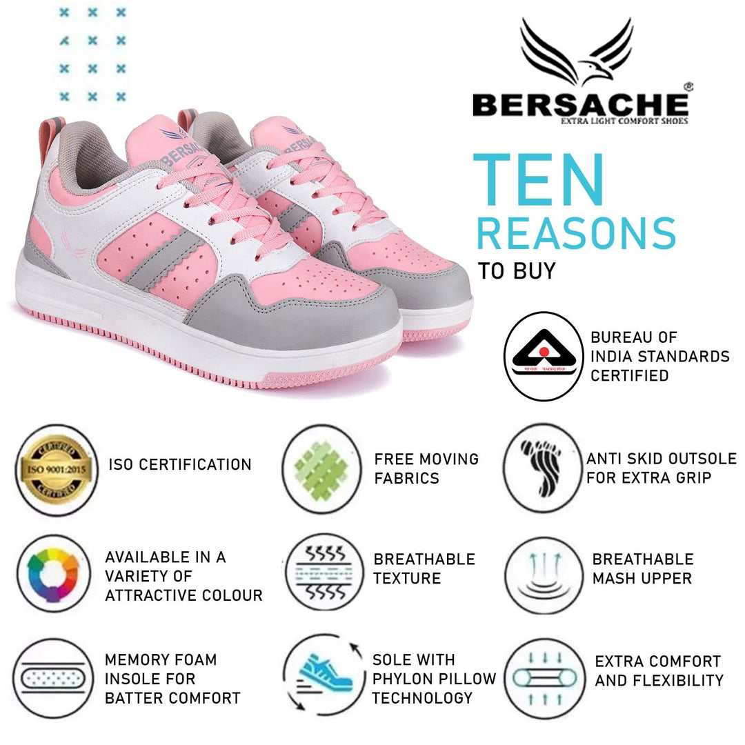 Bersache Premium Sports ,Gym, Trending Stylish Running shoes for Women (9137-Pink)