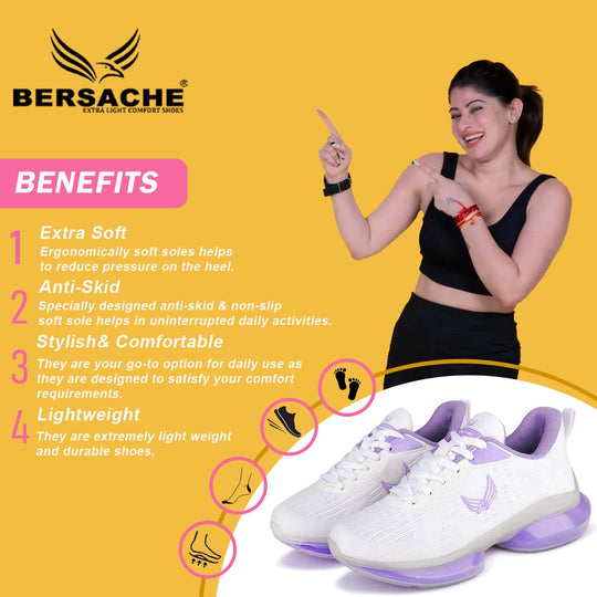 Bersache Premium Sports ,Gym, Trending Stylish Running Shoes For Women (9148-White)