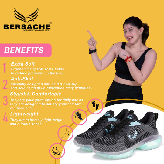 Bersache Premium Sports ,Gym, Trending Stylish Running Shoes For Women (9149-Black)