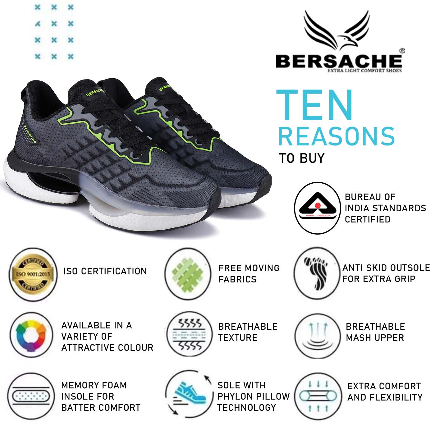 Bersache Premium Sports ,Gym, Trending Stylish Running Shoes For Men (9164-Grey)