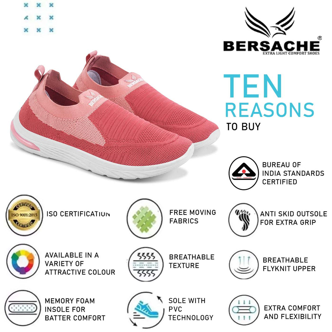 Bersache Lightweight Sports Running Sneakers For Women's & Girl's-(8054-Pink)
