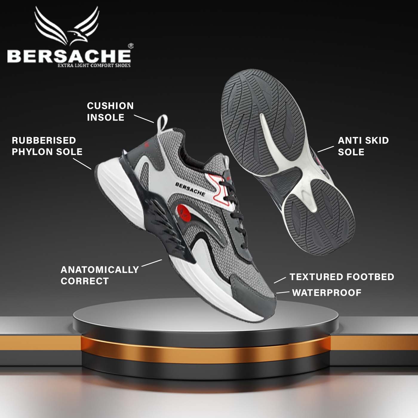 Bersache Premium Sports ,Gym, Trending Stylish Running Shoes For Men (9181)-Black