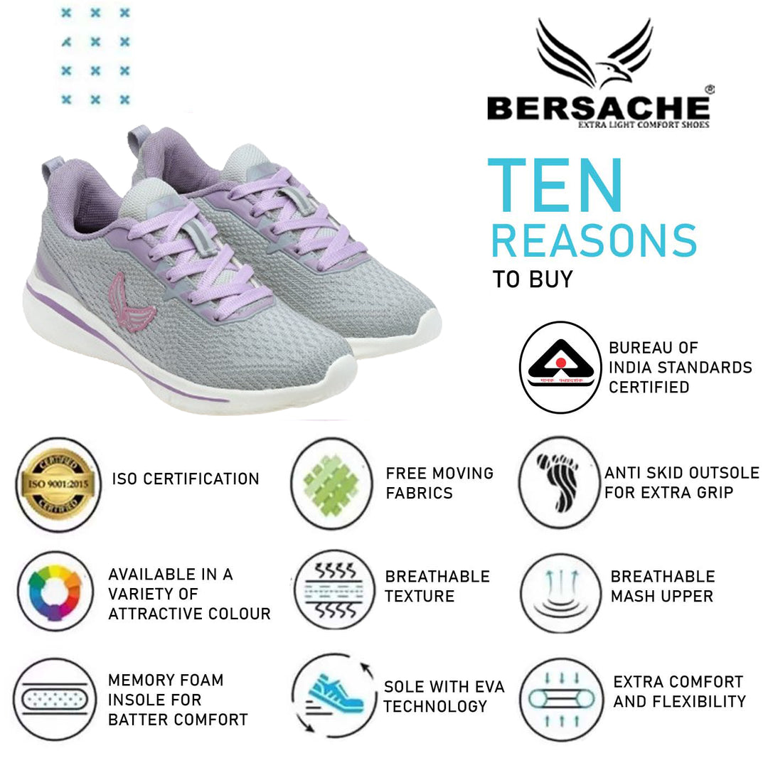 Bersache Premium Sports ,Gym, Trending Stylish Running shoes for Women's/GIRL's (9184-Grey)