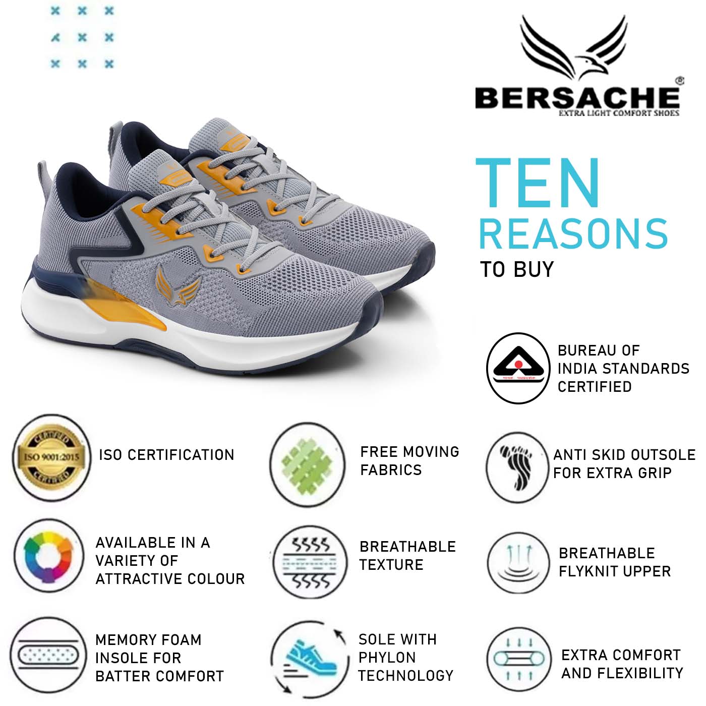 Bersache Premium Sports ,Gym, Trending Stylish Running Shoes For Men (9203-Grey).