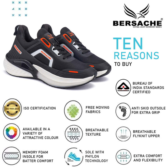 Bersache Premium Sports,Gym, Trending Stylish Running Shoes For Men (9206-Black)