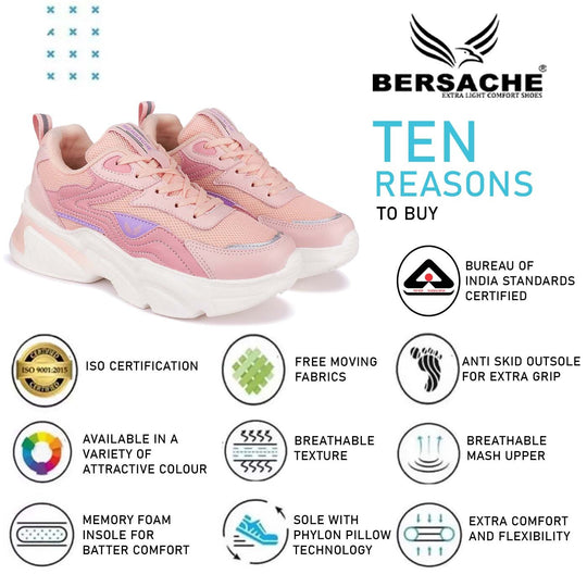 Bersache Premium Sports ,Gym, Trending Stylish Running shoes for Women (9129-Peach)