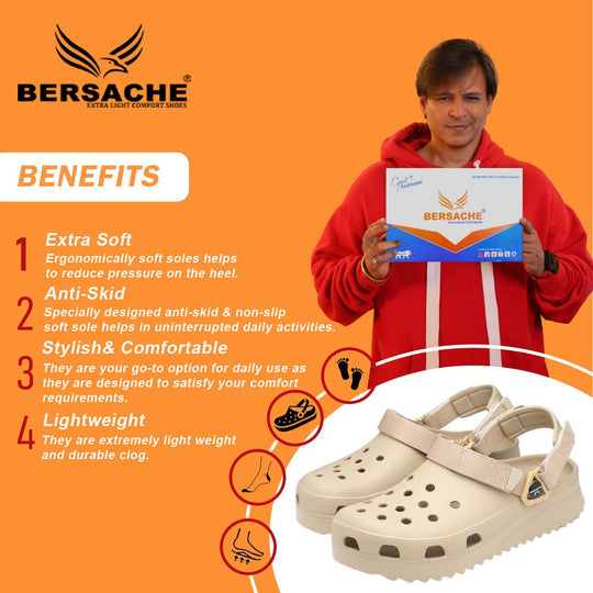 Bersache Extra Soft Classic Casual with  Regular wear with Ultra Soft & Flexibility Technology Clog's for Men's & Boy's (6135-Beige)