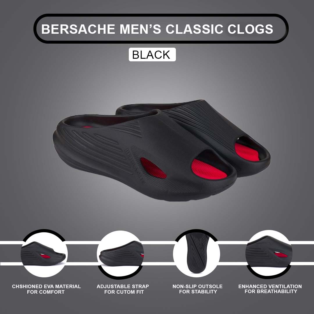 Bersache Extra Soft Classic Casual with  Regular wear with Ultra Soft & Flexibility Technology Clog's for Men's & Boy's (6147-Black)