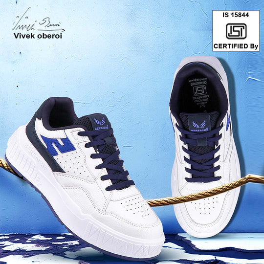 Bersache Lightweight Sports Running Shoes For Men Light (White & Blue-8049)