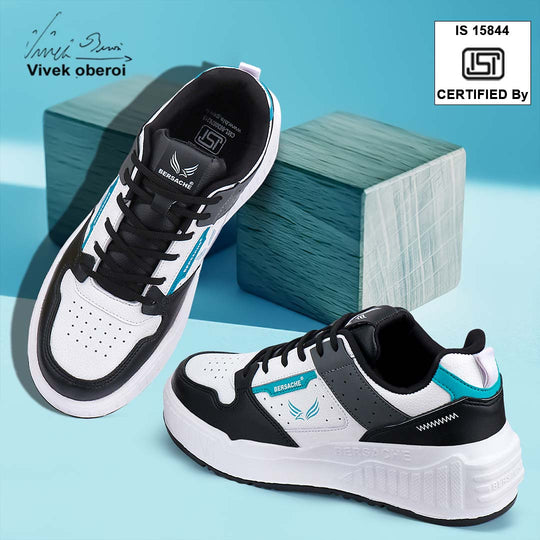 Bersache Lightweight Sports Running Shoes For Men Light ( Black& Blue-8051 )