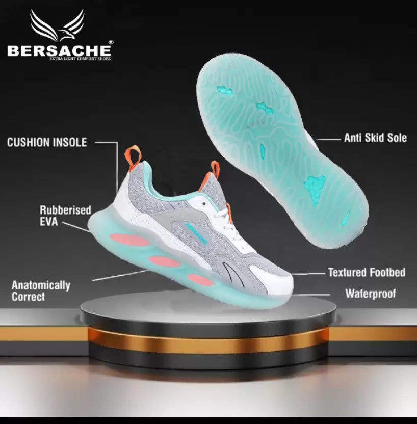 Bersache Lightweight Sports Running Shoes For Men Grey-9050