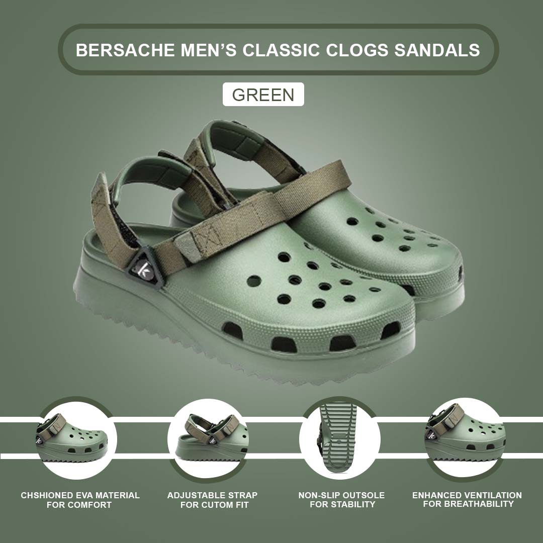 Bersache Extra Soft Classic Casual with  Regular wear with Ultra Soft & Flexibility Technology Clog's for Men's & Boy's (6139-Green)