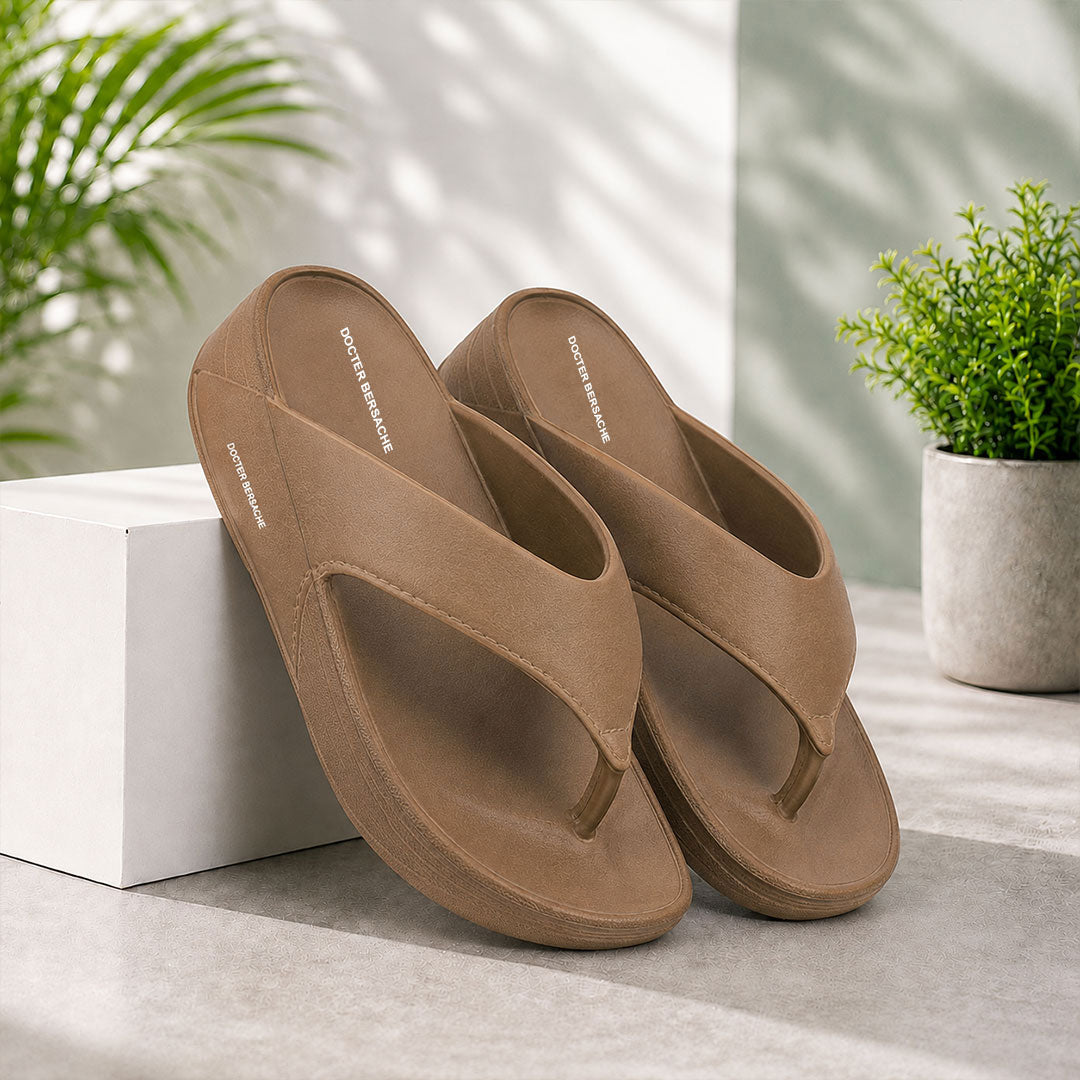 Doctor Bersache Newly Launched Orthopedic Comfort Slipper & Flip-flop for Men | Diabetic Friendly | Extra Cushioning | Arch Support | Pain Brown-DS111.