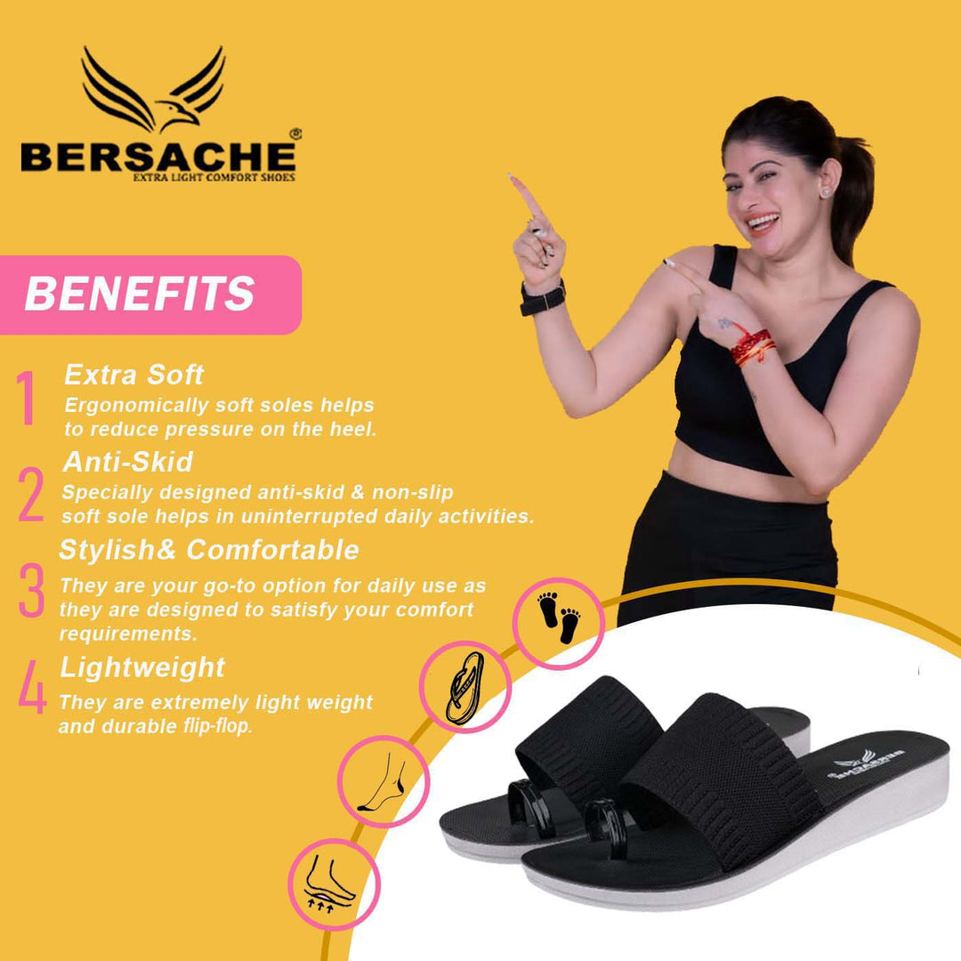 Bersache Extra Soft Classic Casual with  Regular wear with Ultra Soft & Flexibility Technology Flip Flop For women's/Girl's-(6151-Black)