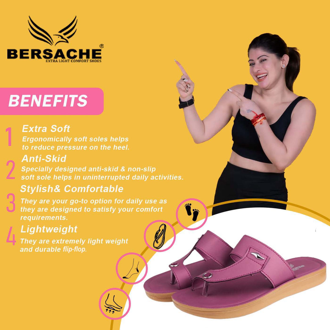 Bersache Extra Soft Classic Casual with  Regular wear with Ultra Soft & Flexibility Technology Flip Flop For Women's/Girl's-(6159-Pink)