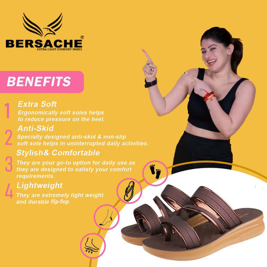 Bersache Extra Soft Classic Casual with  Regular wear with Ultra Soft & Flexibility Technology Flip Flop For Women's/Girl's-(6161-Brown)