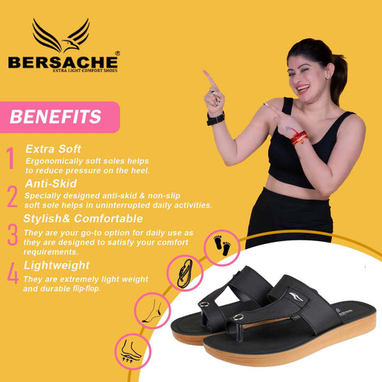 Bersache Extra Soft Classic Casual with  Regular wear with Ultra Soft & Flexibility Technology Flip Flop For Women's/Girl's-(6157-Black)