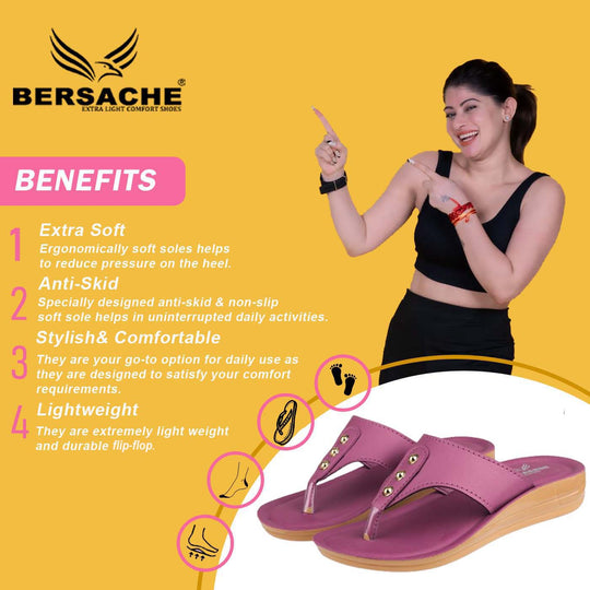 Bersache Extra Soft Classic Casual with  Regular wear with Ultra Soft & Flexibility Technology Flip Flop For Women's/Girl's-(6163-Pink)