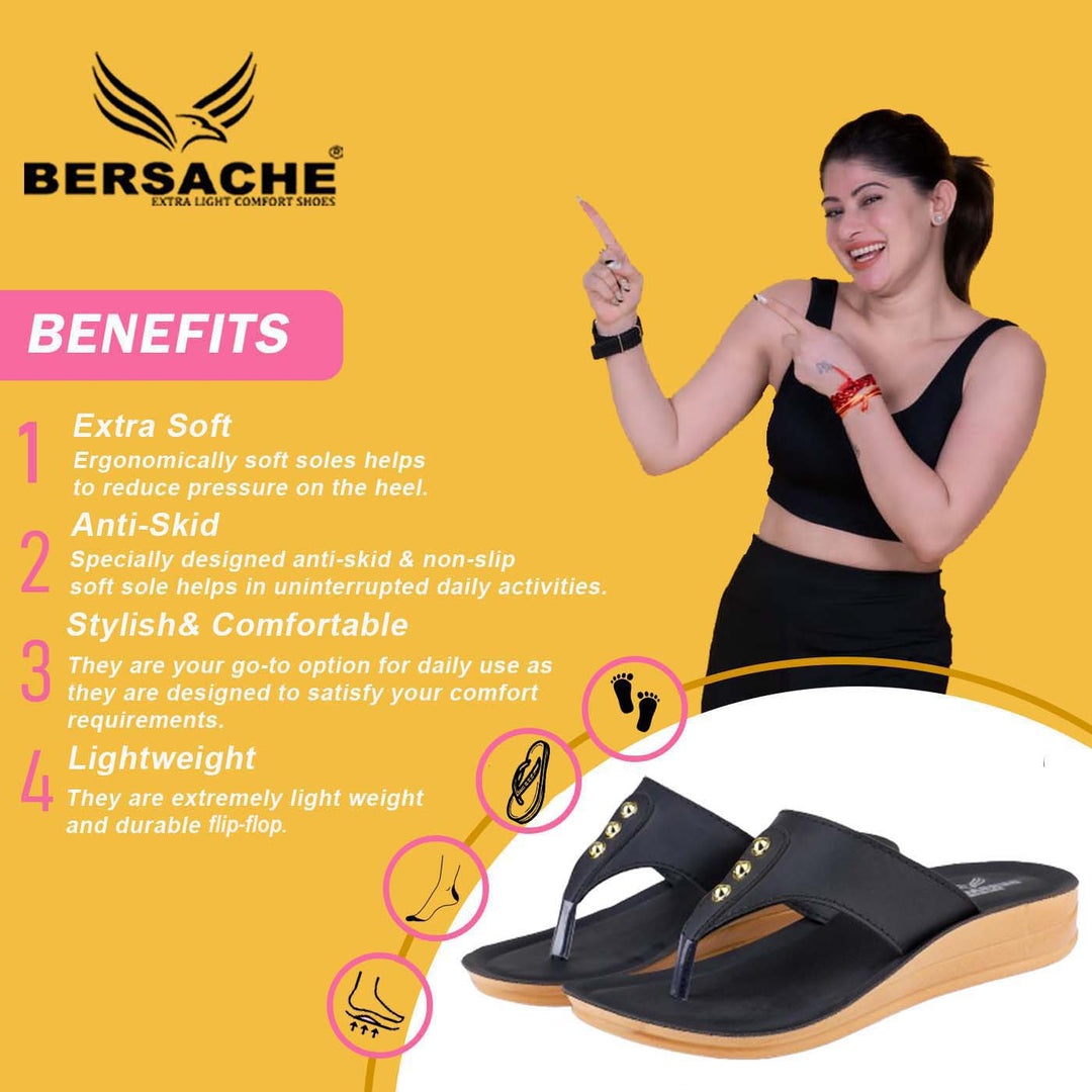 Bersache Extra Soft Classic Casual with  Regular wear with Ultra Soft & Flexibility Technology Flip Flop For Women's/Girl's-(6165-Black)