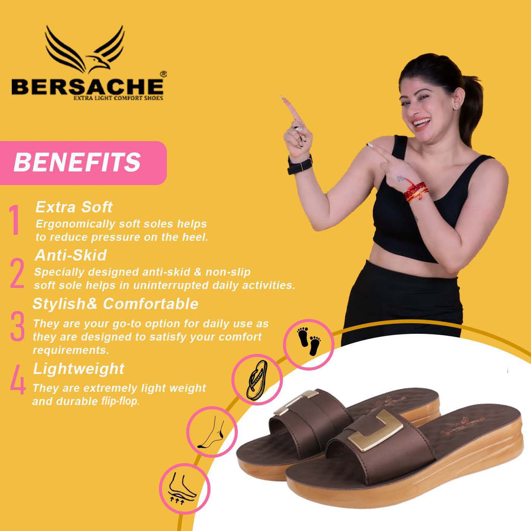 Bersache Extra Soft Classic Casual with  Regular wear with Ultra Soft & Flexibility Technology Flip Flop For Women's/Girl's-(6154-Brown)