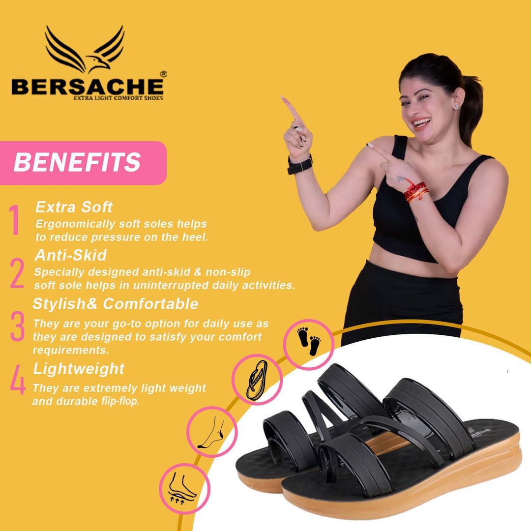 Bersache Extra Soft Classic Casual with  Regular wear with Ultra Soft & Flexibility Technology Flip Flop For Women's/Girl's-(6160-Black)