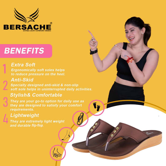 Bersache Extra Soft Classic Casual with  Regular wear with Ultra Soft & Flexibility Technology Flip Flop For Women's/Girl's-(6164-Brown)