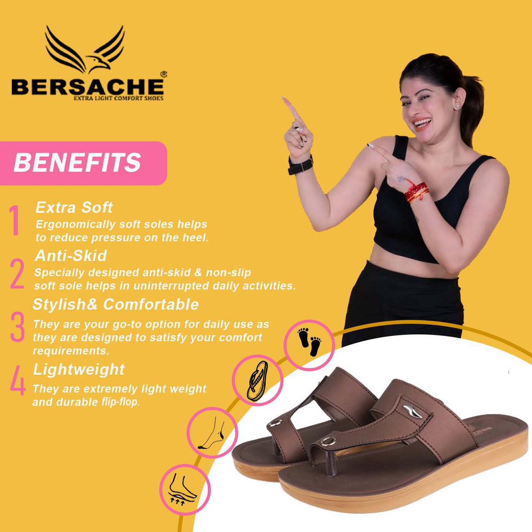 Bersache Extra Soft Classic Casual with  Regular wear with Ultra Soft & Flexibility Technology Flip Flop For Women's/Girl's-(6158-Brown)