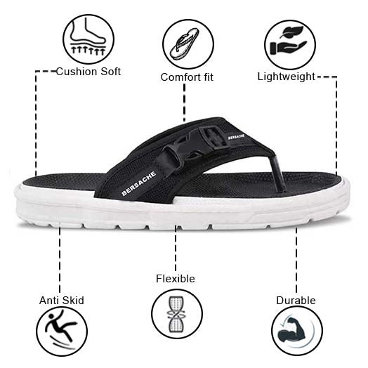 Bersache Extra Soft Classic Casual with  Regular wear with Ultra Soft & Flexibility Technology Sandal For Men's & Boy's-Black-6200